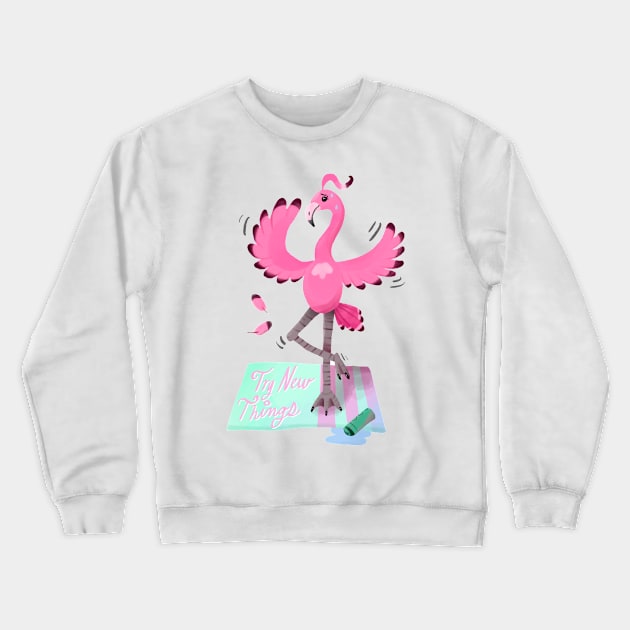 Try New Things with Yoga Flamingo in digital Crewneck Sweatshirt by narwhalwall